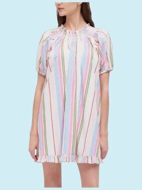 Hill House Genevieve Nap Mini Dress Size Small Rainbow Stripe Flowy 80's